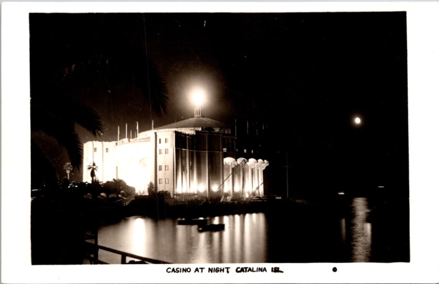 RPPC Casino and Waterfront at Night in Avalon Santa Catalina Island, California