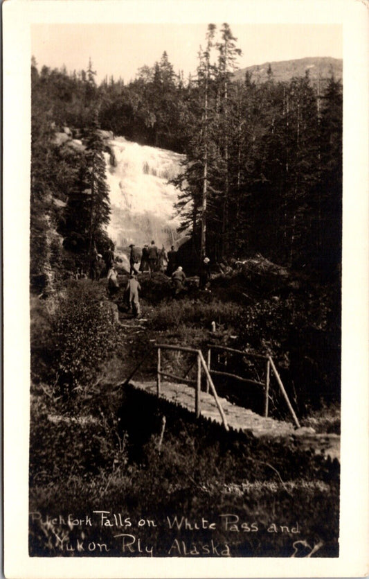 RPPC Pitchfork Falls on White Pass and Yukon Railway near Skagway, Alaska