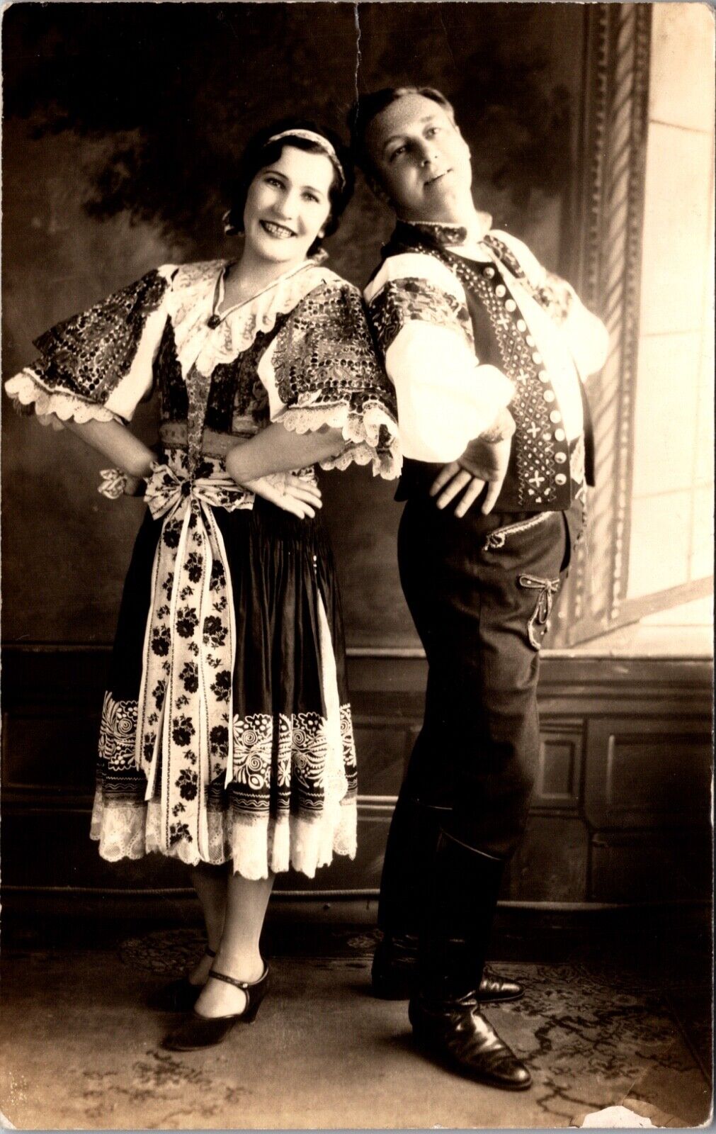 Real Photo Studio Postcard Man and Woman Dancers in Costume