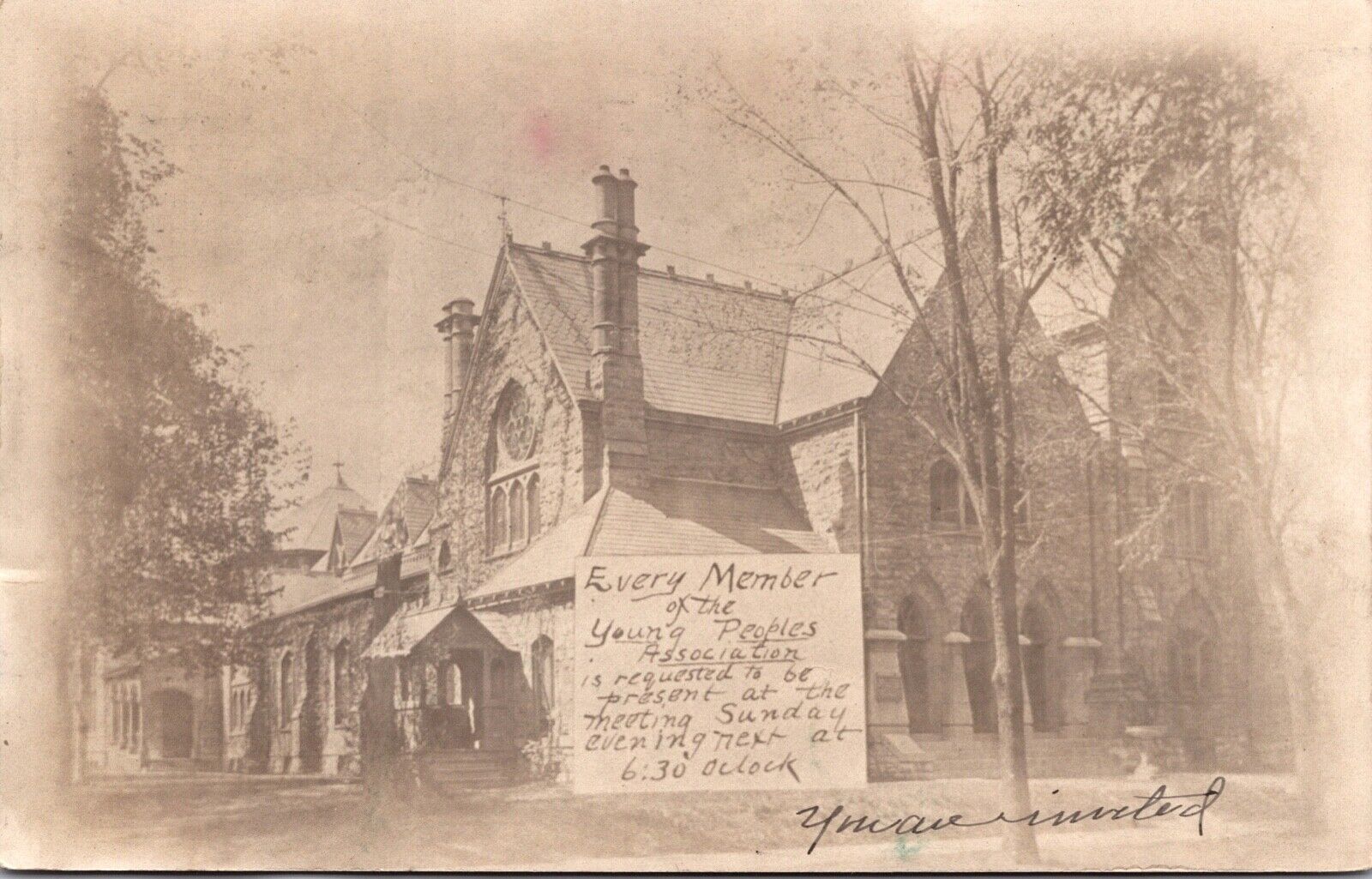 RP Postcard Young Peoples Association Meeting Church Rock Island Illinois~755