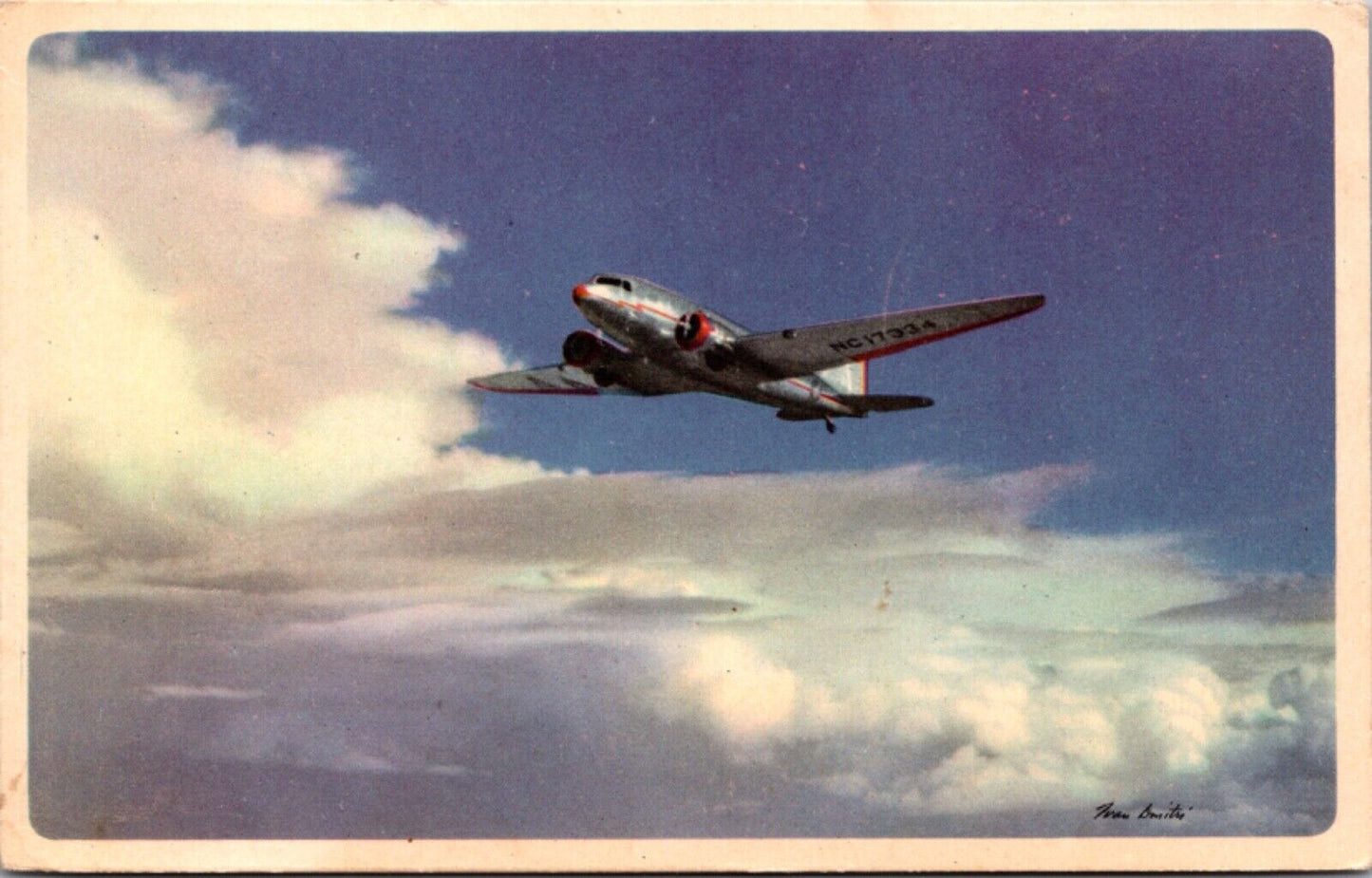 Spanish English Postcard American Airlines in Flight Route of the Flagships