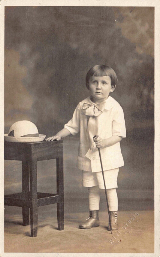 RPPC Little Boy Walking Stick Hat Allentown Pennsylvania Photo Studio~127891