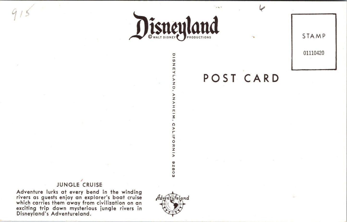 Disneyland Postcard Jungle Cruise Rivers of America Hippopotamus Adventureland