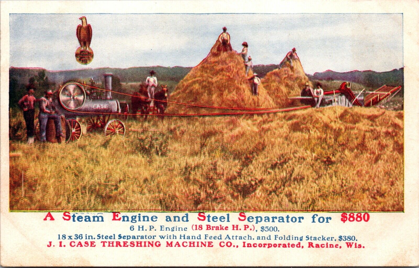 Two Postcards J.I. Case Threshing Machine Co Steamroller Steel Separator~133899