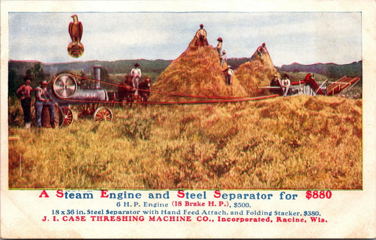 Two Postcards J.I. Case Threshing Machine Co Steamroller Steel Separator~133899