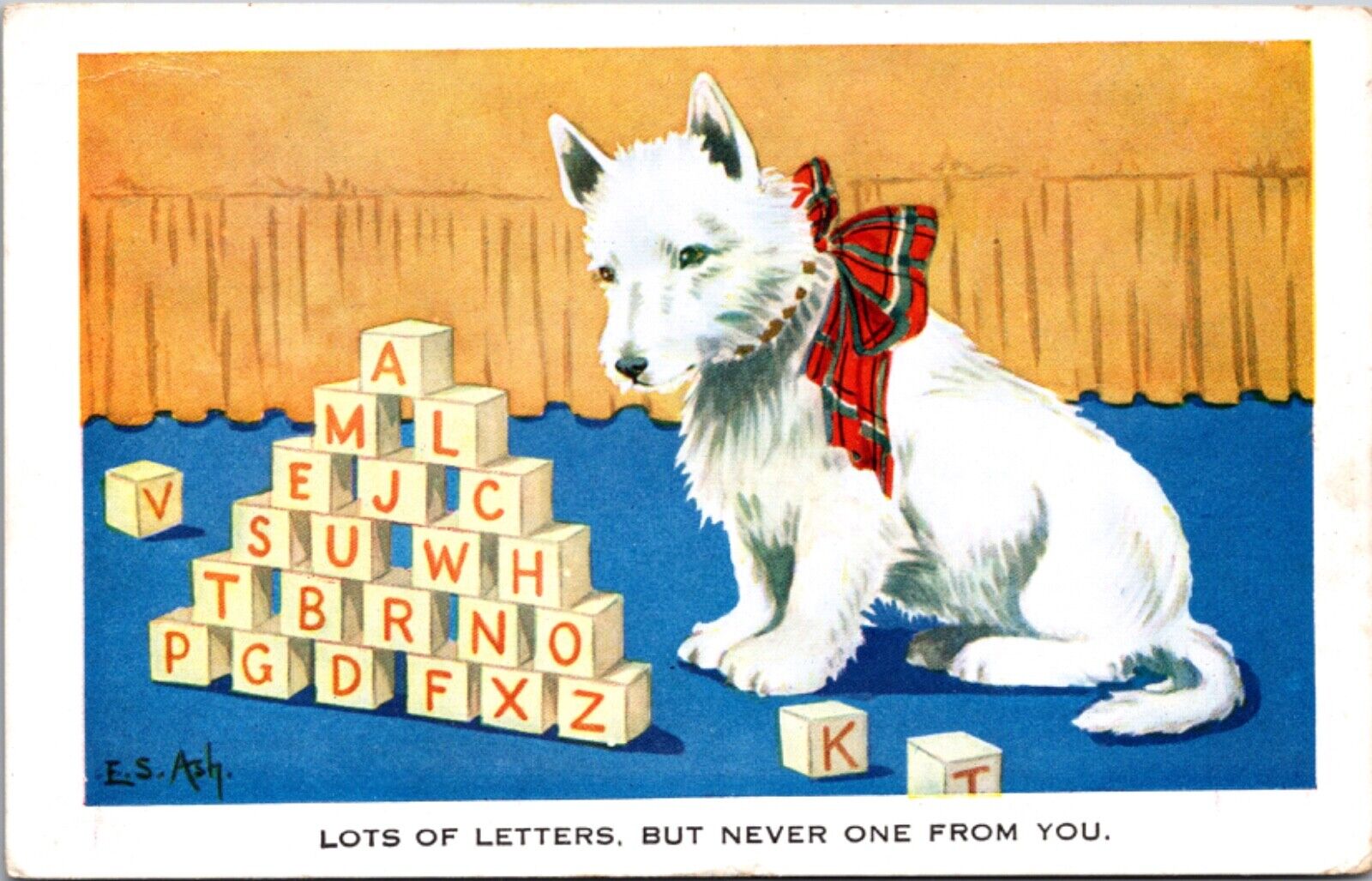 E.S. Ash Art PC White Dog Block Letters, Lots of Letters But Never One From You