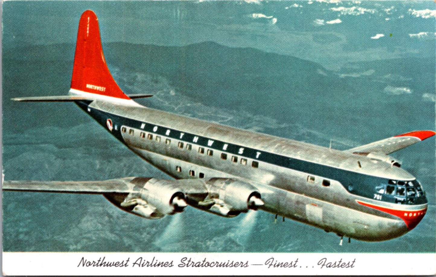 Advertising Postcard Northwest Airlines Stratocruiser Airplane in Flight