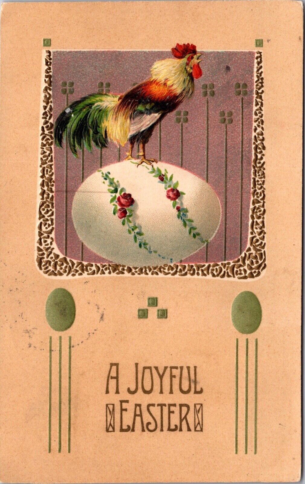 Six Embossed Easter Postcards Chicken and Roosters Standing on Colored Eggs