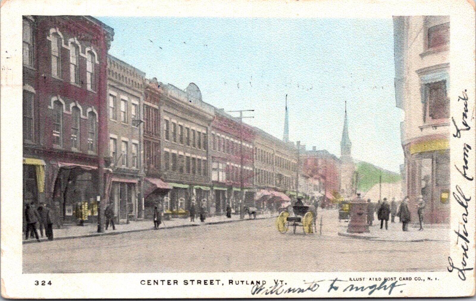 1906 Postcard Center Street in Rutland, Vermont