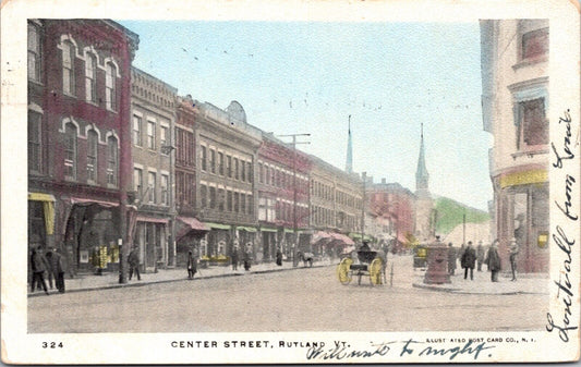 1906 Postcard Center Street in Rutland, Vermont