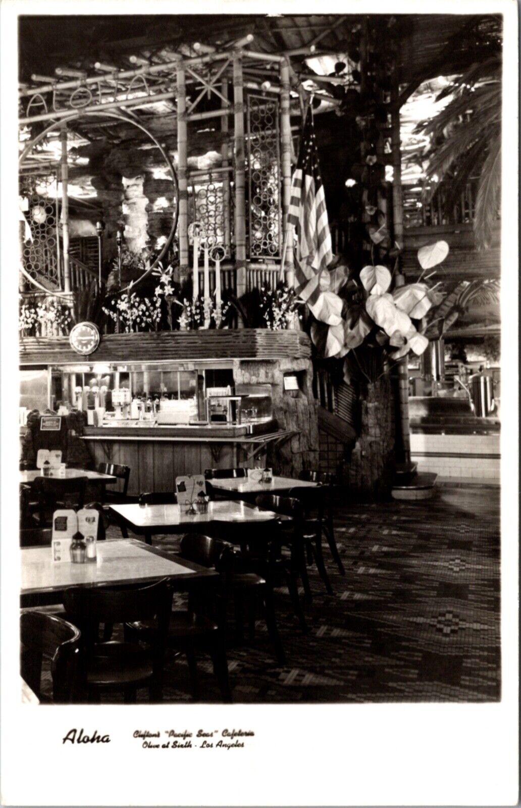 RPPC Interior Aloha Clifton's Pacific Seas Cafeteria Olive at Sixth Los Angeles