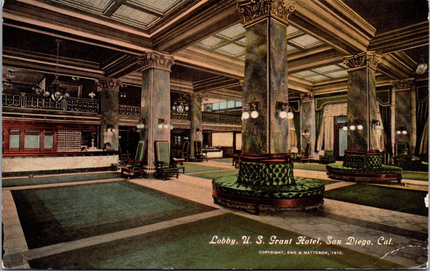 Two Postcards Lobby Entrance U.S. Grant Hotel in San Diego, California~139849