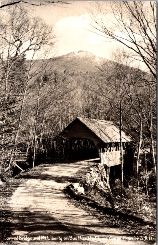 Covered Bridge and Mt. Liberty on Bus Road Flume Gorge Franconia New Hampshire