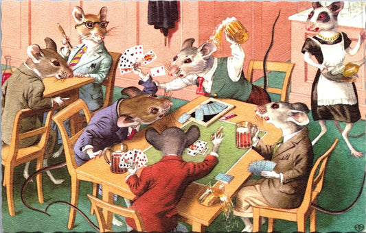 Alfred Mainzer PC Dressed Mice or Rats Playing Poker Card Game Drinking Beer