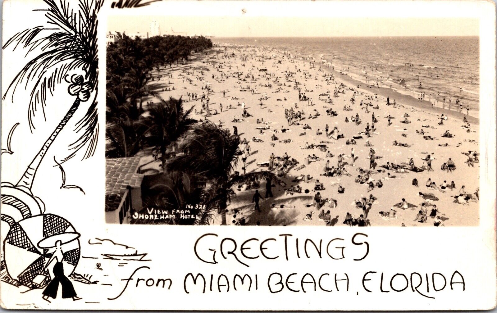 Real Photo Postcard View from Shoreham Hotel in Miami Beach, Florida~1926