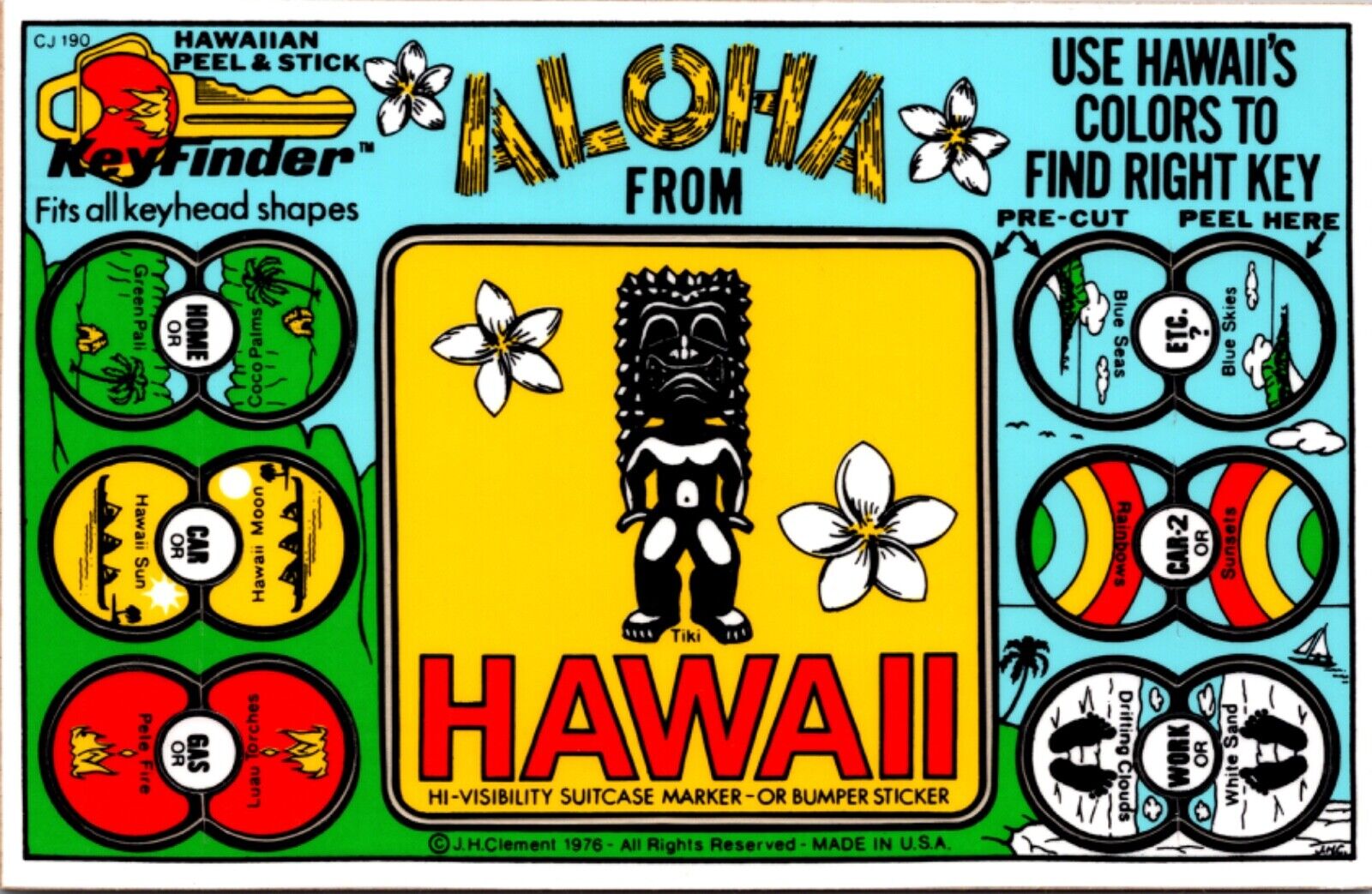 1976 PC Hawaiian Peel & Stick KeyFinder Suit Case Marker or Bumper Sticker