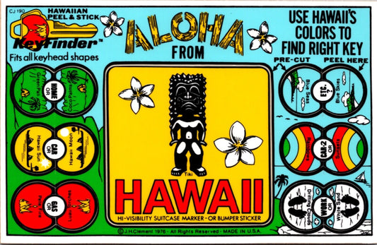 1976 PC Hawaiian Peel & Stick KeyFinder Suit Case Marker or Bumper Sticker