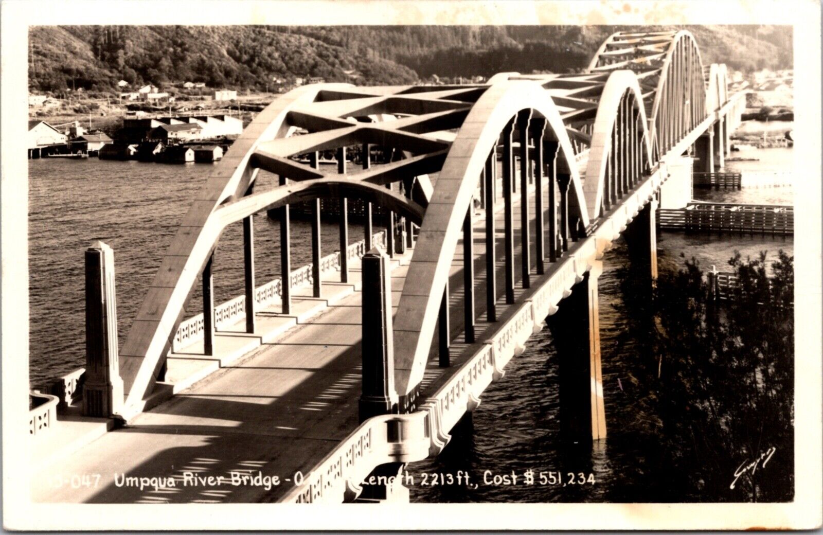 Real Photo Postcard Umpqua River Bridge Oregon Coast Highway Reedsport, Oregon