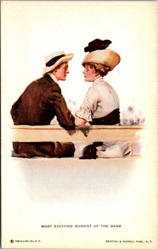 Artwork Postcard Most Exciting Moment of the Game Man and Woman Sitting Together