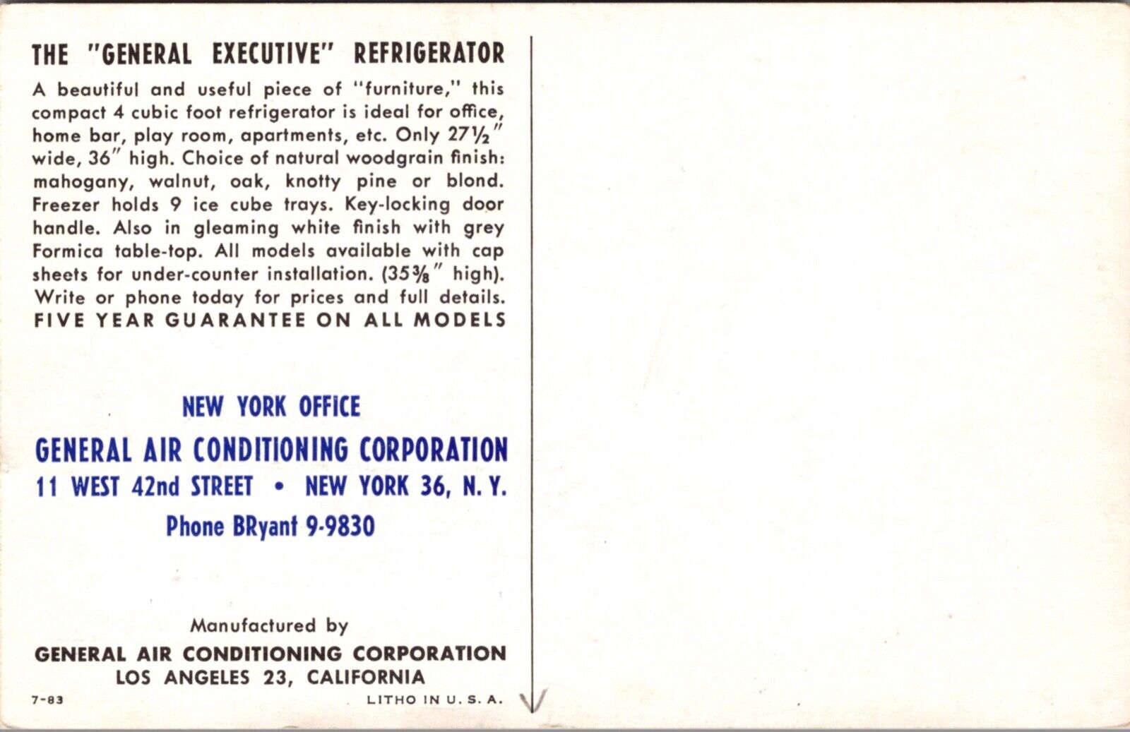 Advertising PC General Air Conditioning Executive Refrigerator New York City