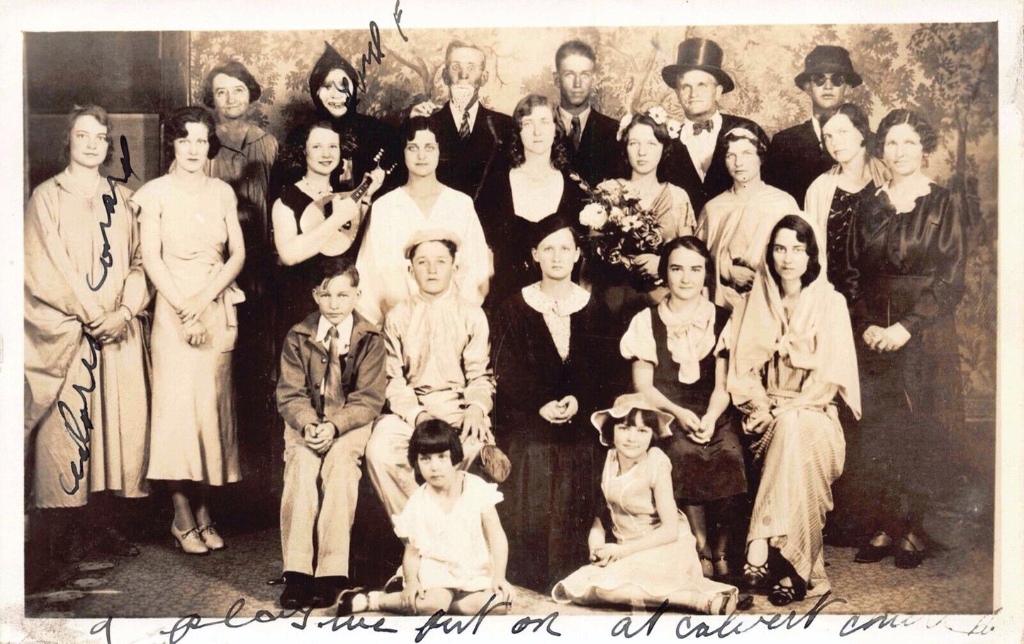 RP Postcard Men Women Children Poised After Play at Church Scary Mask~127899