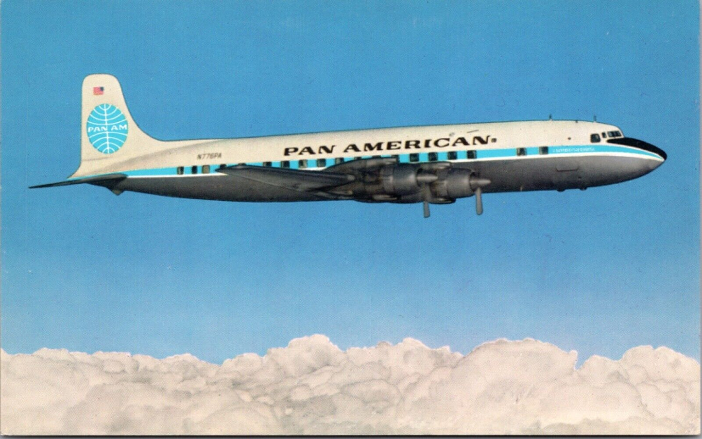 Advertising Postcard Pan American Airline DC-7B Clipper Airplane In Flight