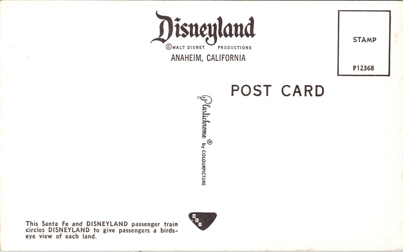 Disneyland Postcard Santa Fe Passenger Train Passing Main Street