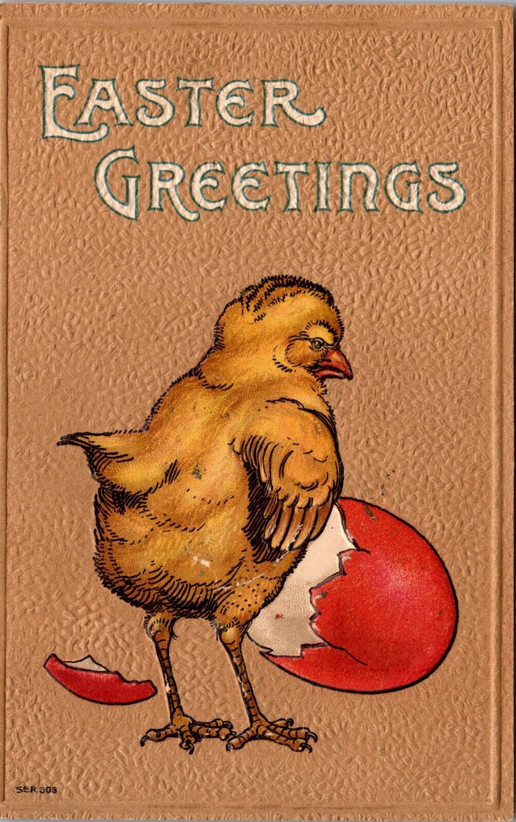 Easter Postcard Chick Outside Broken Colored Eggshell