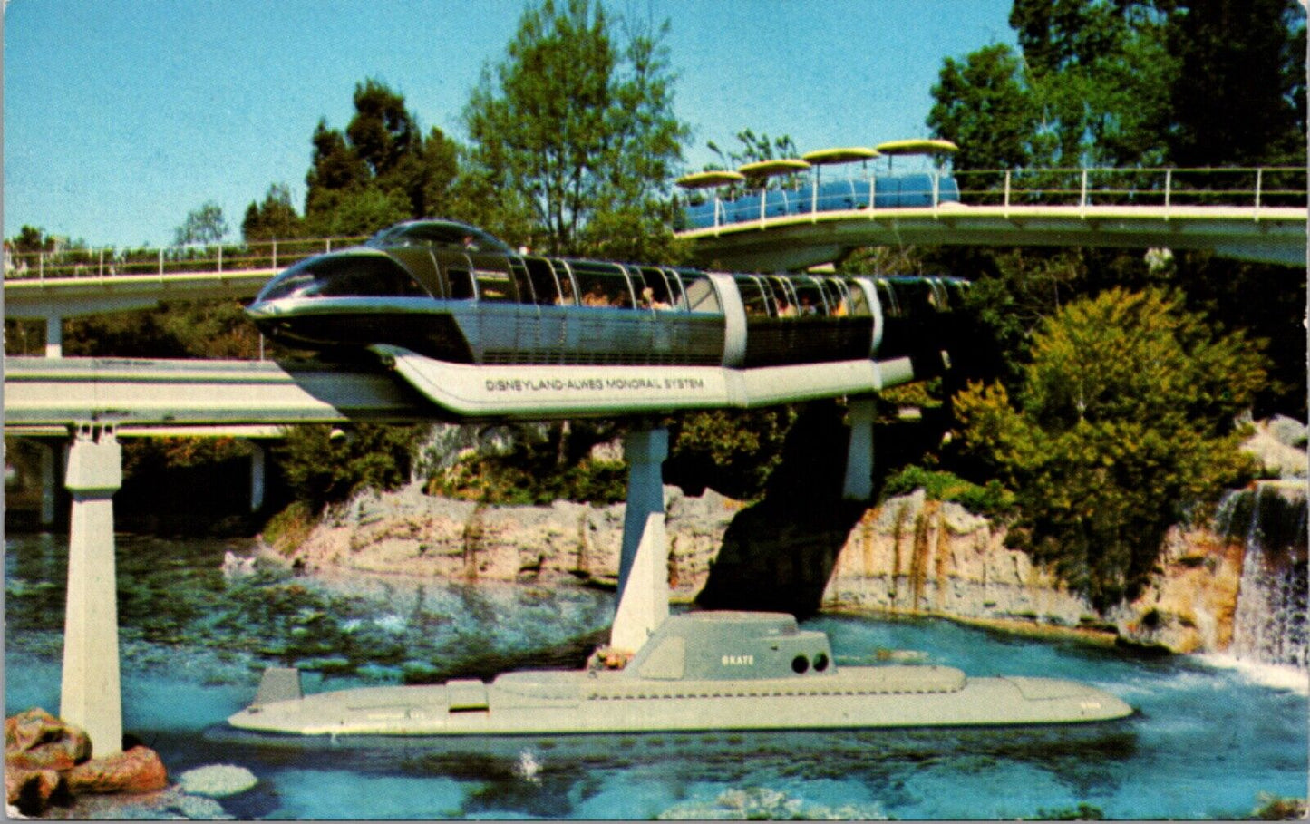 Disneyland Postcard Adventure By Land and By Sea Monorail Submarine Peoplemover