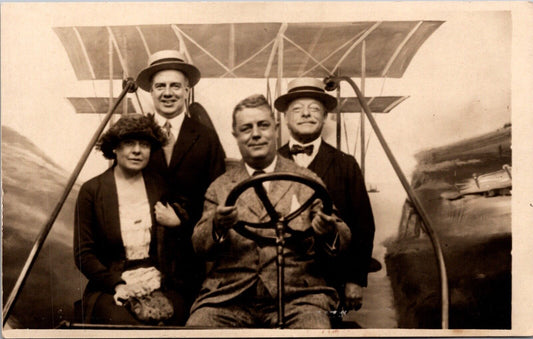 Real Photo Studio Postcard Four People Riding in Biplane Airplane