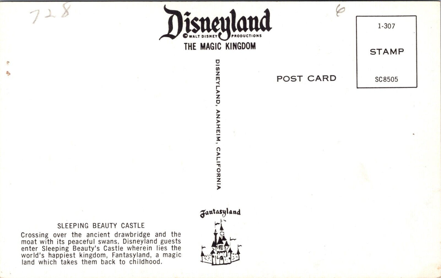 Disneyland Postcard Sleeping Beauty Castle Drawbridge Swans Fantasyland