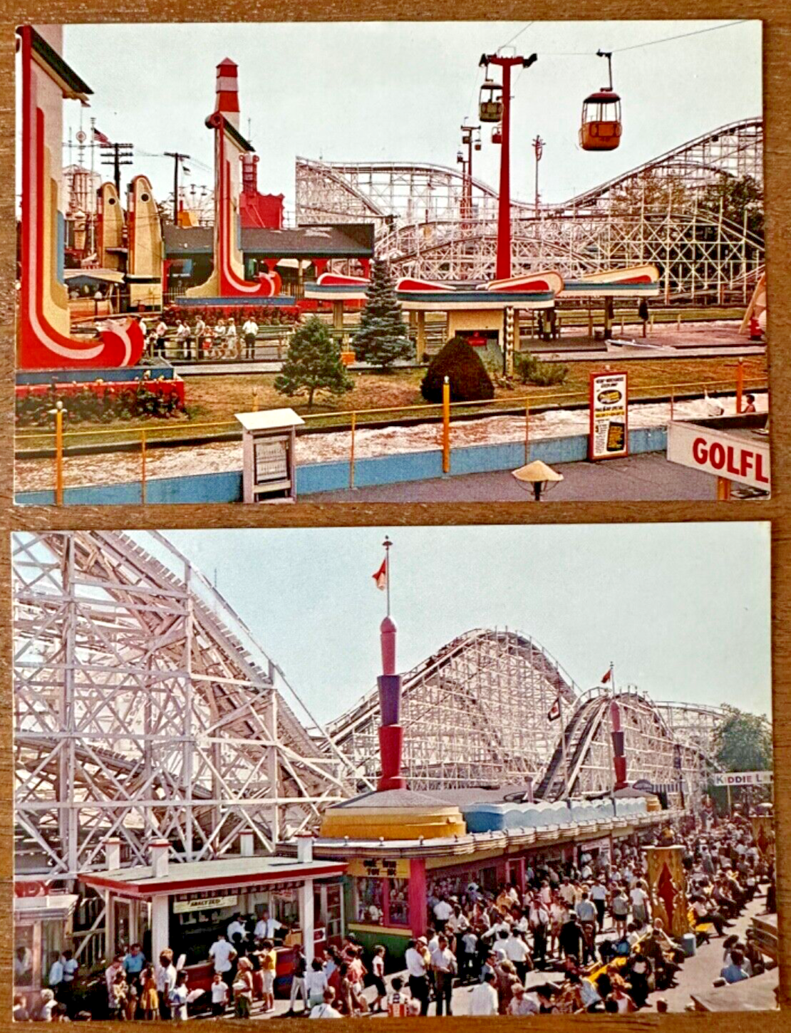 Two Postcards Palisades Amusement Park Roller Coaster Midway Sky Ride New Jersey