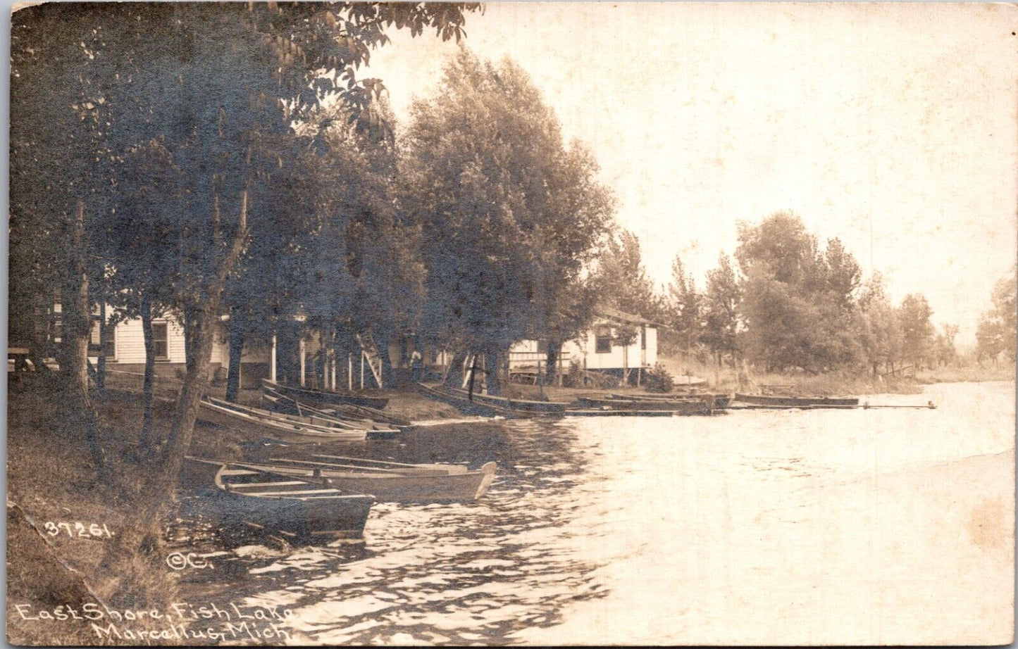 C.R. Childs Real Photo Postcard East Shore of Fish Lake in Marcellus, Michigan