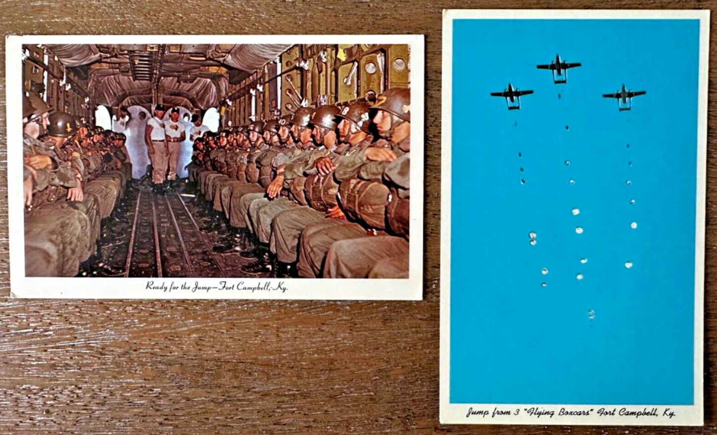 Two Postcards Paratroopers Jump From Flying Boxcars Fort Campbell, Kentucky