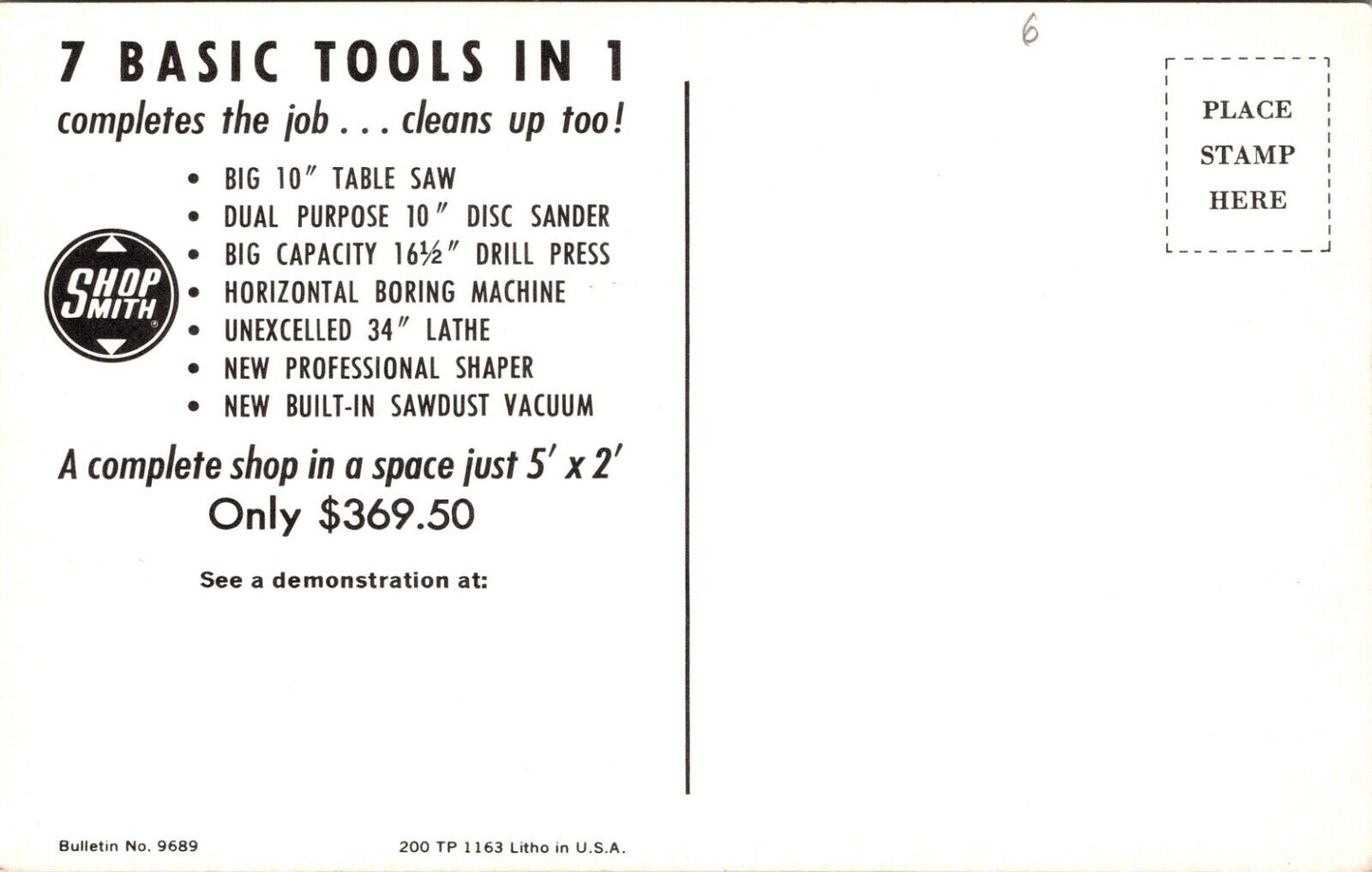 Advertising Postcard The Ultimate Shop Smith Mark VII 7 Basic Tools in 1