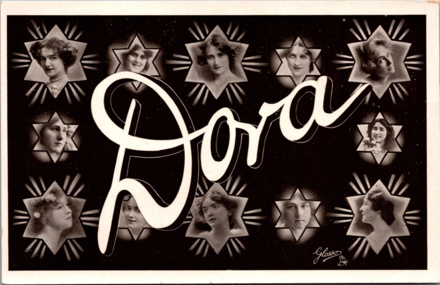 RPPC Large Letter Greetings of the Name Dora Women's Faces inside Stars