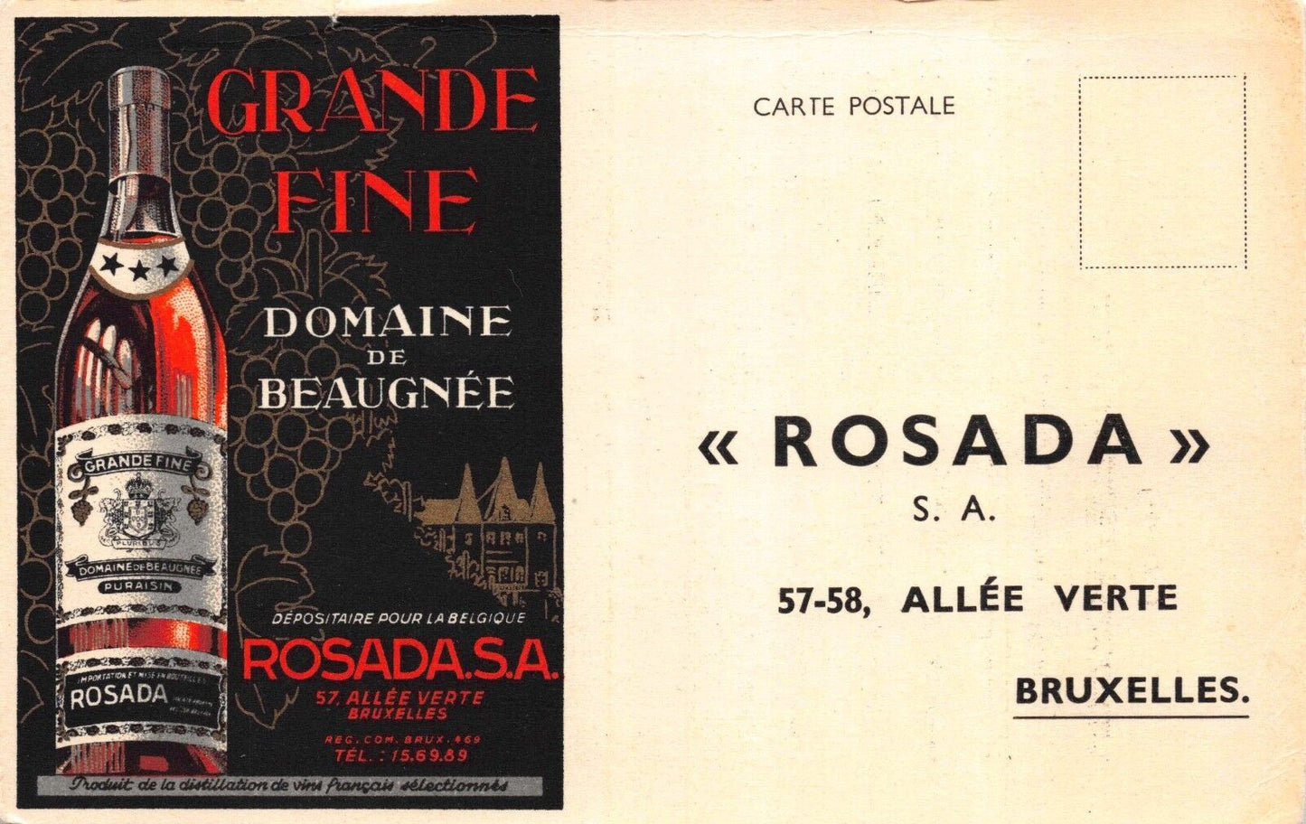 Advertising Postcard Grande Fine Domaine De Beaugnee Rosada S.A.~119445