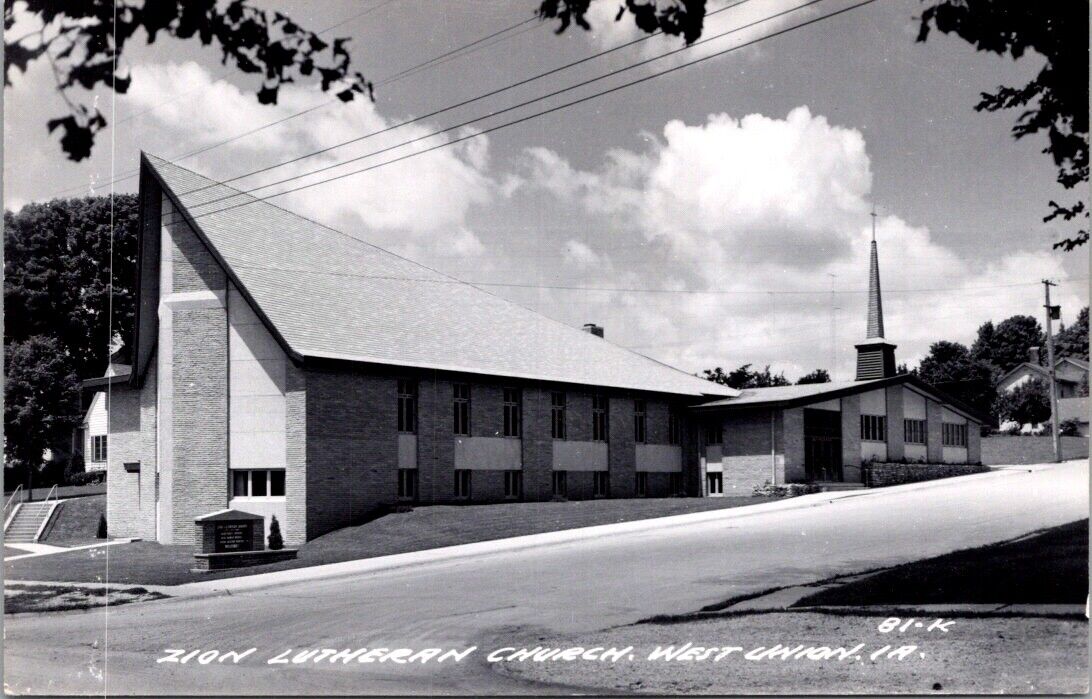 Real Photo Postcard Zion Lutheran Church in West Union, Iowa