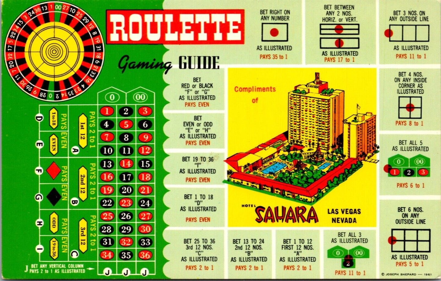 Advertising Postcard Roulette Gaming Guide Hotel Sahara in Las Vegas, Nevada