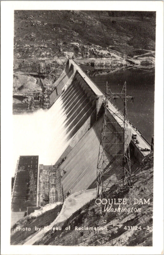 Real Photo Postcard Water Flowing from The Grand Coulee Dam, Washington