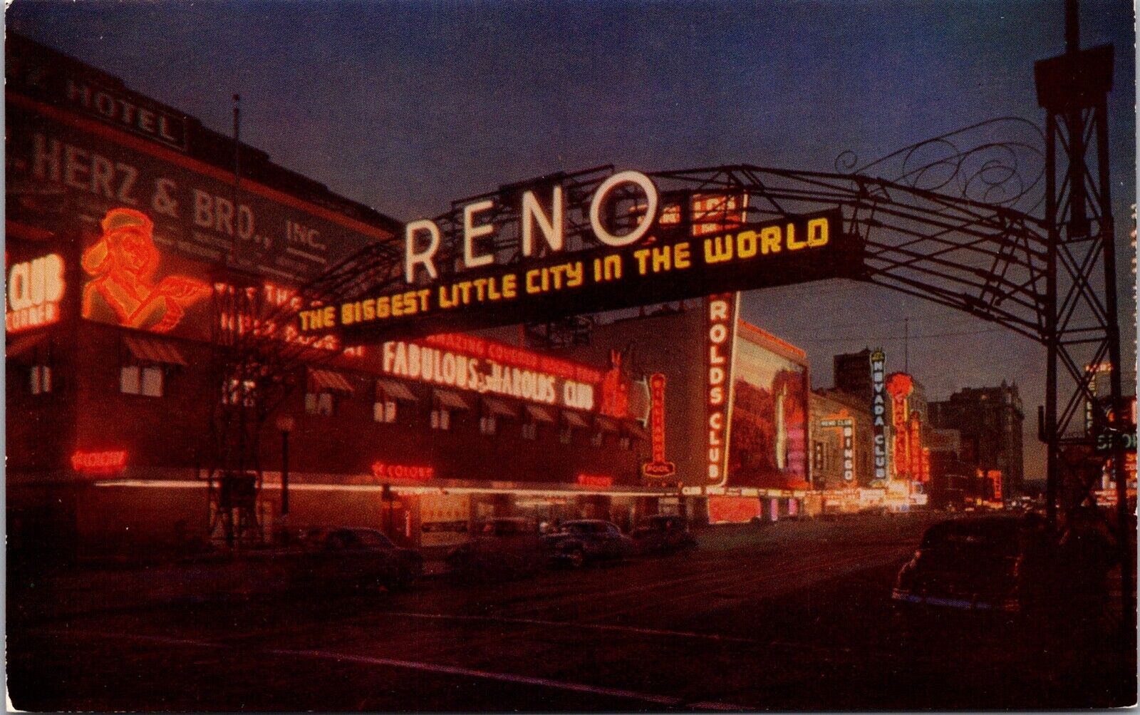 Two Postcards Reno Arch Day and Night Virginia Street in Reno, Nevada~1085