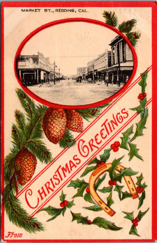 Christmas Postcard Market Street in Redding, California