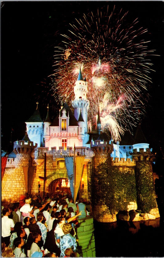 Disneyland Postcard Fantasy In The Sky Fireworks Sleeping Beauty Castle~4234