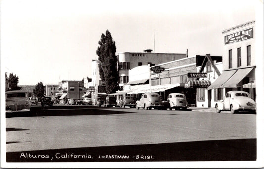 Eastman Real Photo PC 1930-40 Autos Main Business Street in Alturas, California