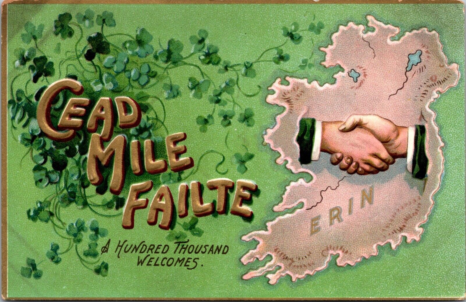 St. Patrick's Day Postcard Cead Mile Failte Handshake Hundred Thousand Welcomes