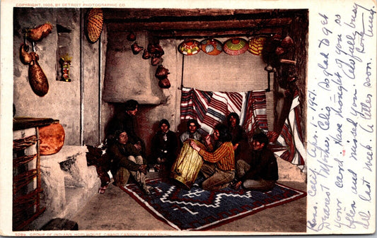 1905 Postcard Group of Indians, Hopi House Grand Canyon Arizona