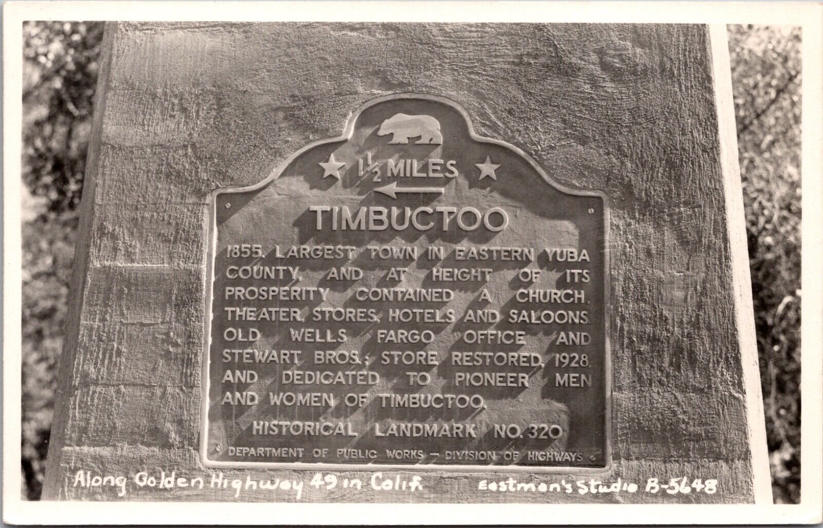 RPPC Timbuctoo Historical Landmark No. 320 Highway 49 California Ghost Town