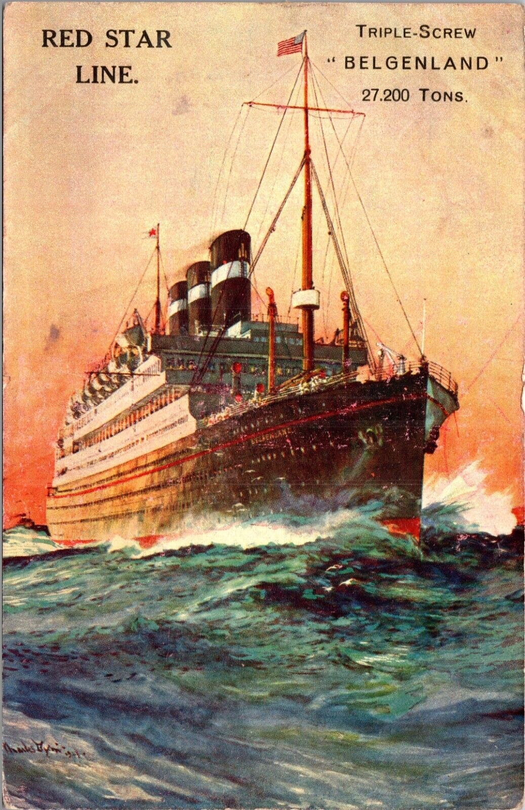 Advertising Postcard Red Star Line Triple-Screw Belgenland