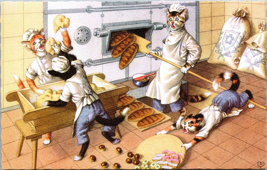 Alfred Mainzer Postcard Dressed Cats Cooking Baking Working Bakery