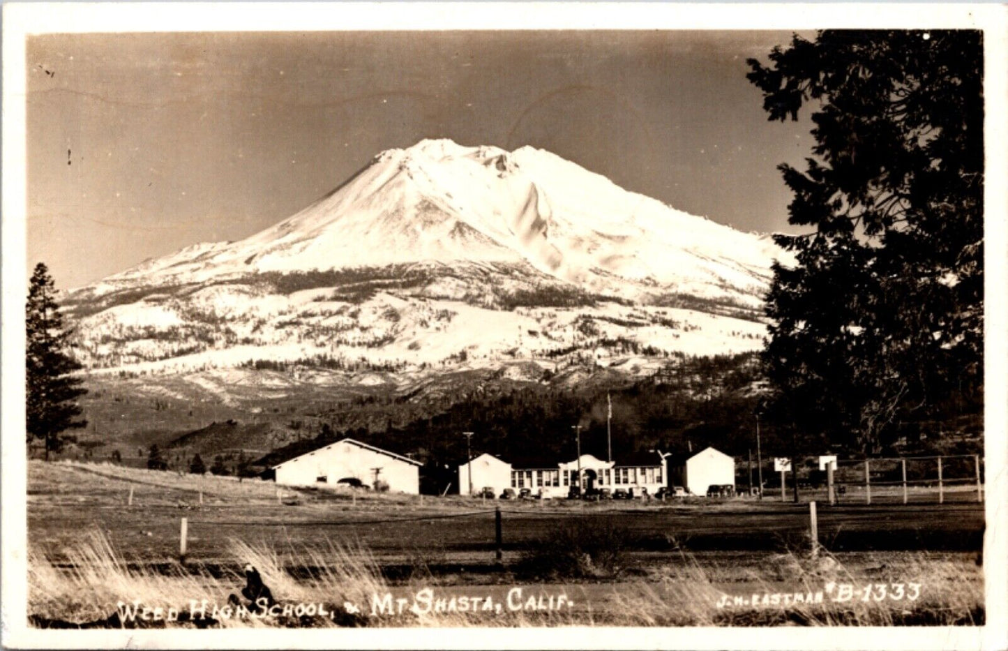 Real Photo Postcard Weed High School and Mt. Shasta, California